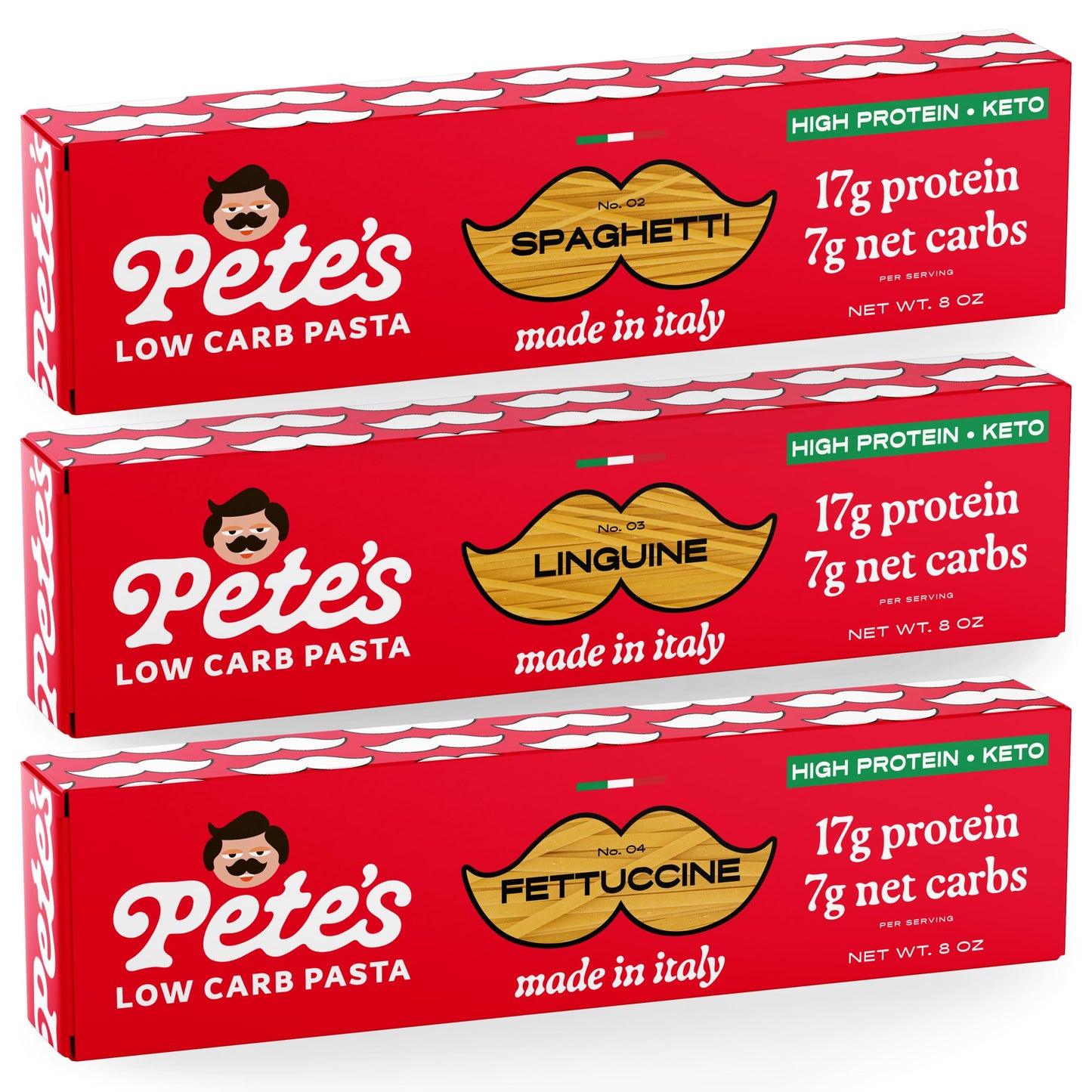 Pete'S Pasta Variety Pack 8Oz - Spaghetti, Linguine, Fettuccine - 7G Low Carb Pasta, 17G High Protein Pasta - Authentic Italian