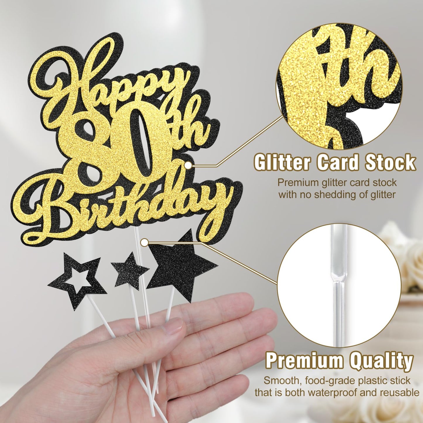 Happy 80Th Birthday Cake Topper 80 Birthday Cake Decorations, Happy 80Th Birthday Anniversary Party Cake Decorations For Men Wom
