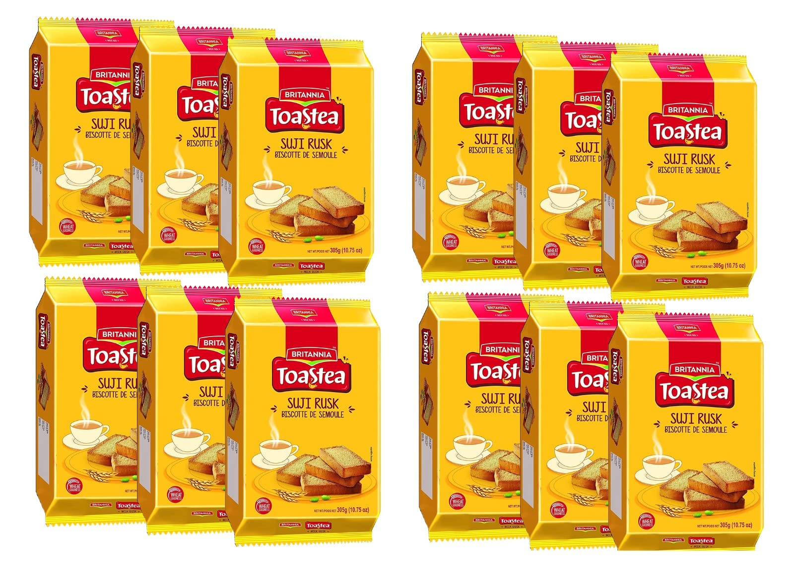 BRITANNIA Toastea Suji Rusk 10.75oz (305g) - Crispy Tea Time Snack - Crispy Crunchy Toast (Pack of 12)