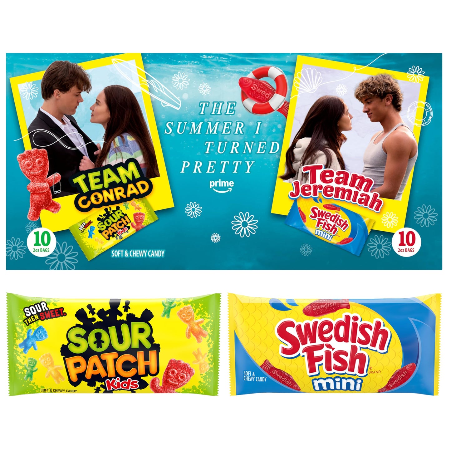 SOUR PATCH KIDS and SWEDISH FISH Mini The Summer I Turned Pretty Soft & Chewy Candy Variety Pack, Bulk Candy, 20 Snack Packs