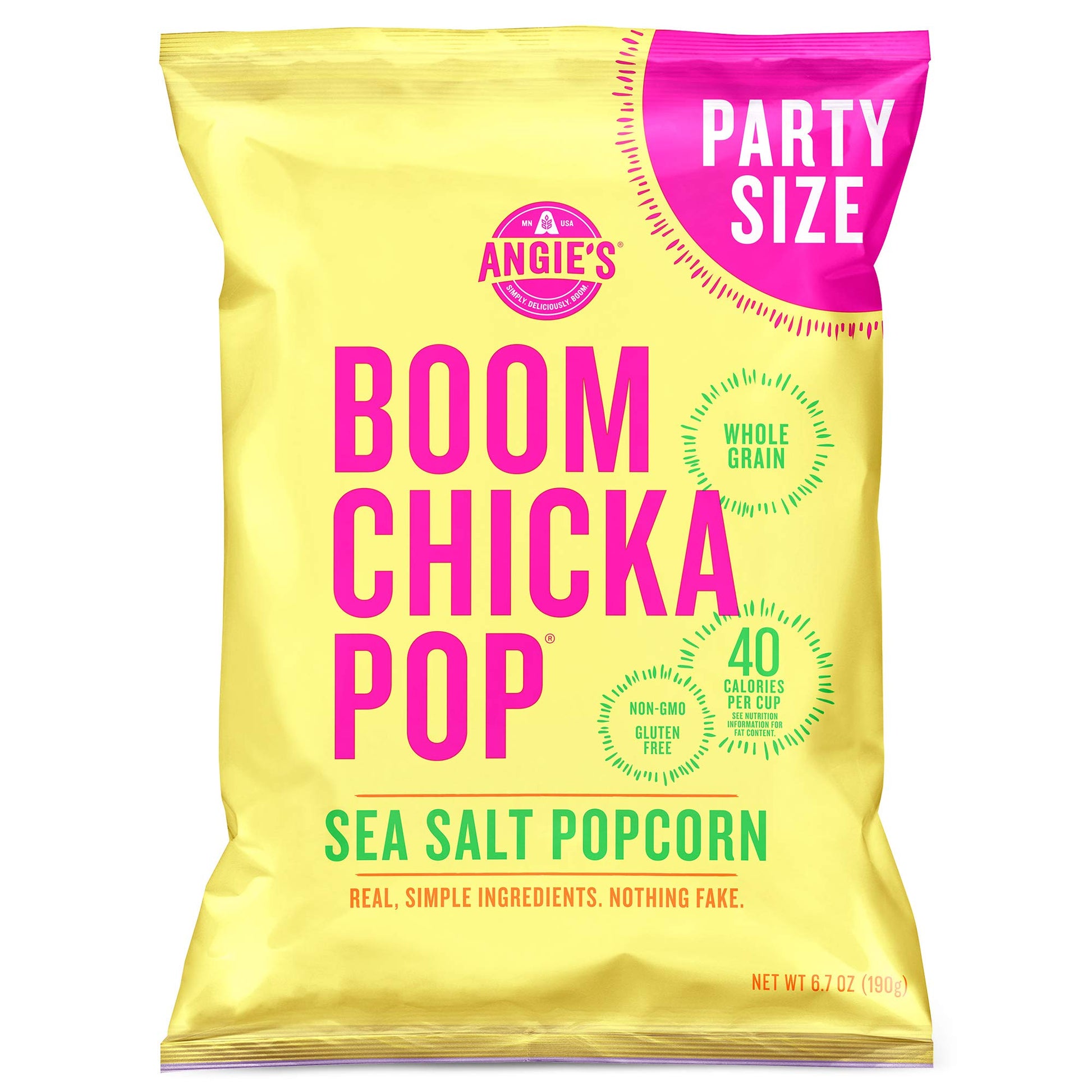 SUPOOBE Angies BOOMCHICKAPOP Sea Salt Popcorn Gluten Free Party Size 6.7 oz.