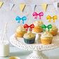 Cyodoos 24Pcs Color Bowknot Cupcake Toppers Cake Dessert Picks Decoration For Baby Shower Princess Cupcake Toppers For Birthday