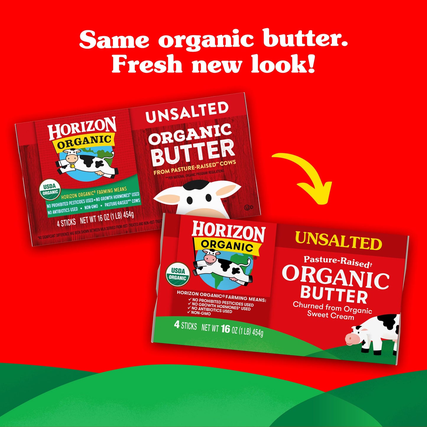 Horizon Organic Unsalted Butter Sticks, Made with Organic Sweet Cream, Great for Baking, Cooking and Caramelizing, 16 oz, 4 Stic