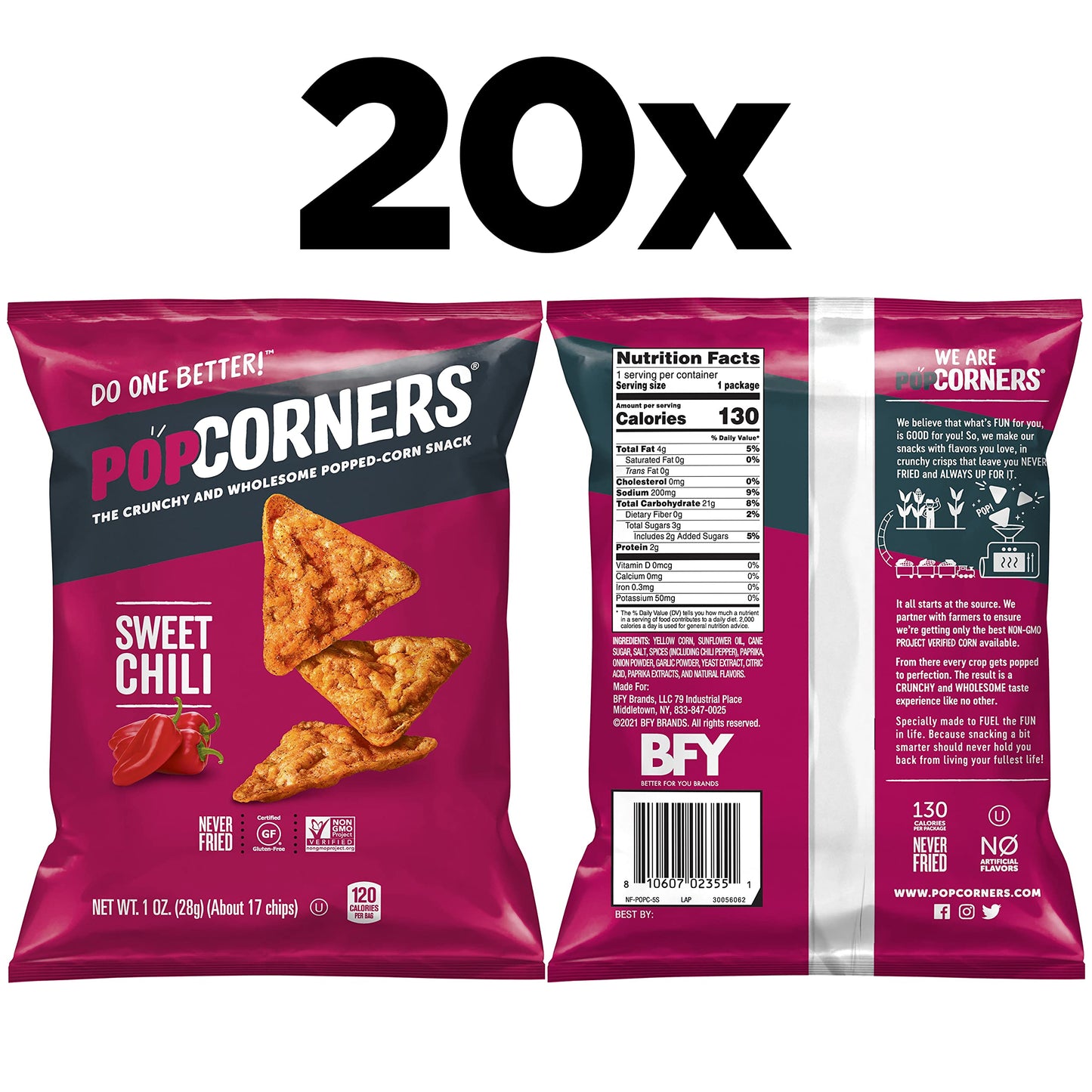 PopCorners Popped Corn Snacks, Sweet Chili, 1 Ounce (Pack of 20) (Packaging May Vary)