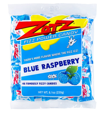 Zotz Fizz Power Candy Blue Raspberry - Fruit Flavored Hard Candy With A Fizzy Center | 230G Bag, Single Pack | Gluten-Free