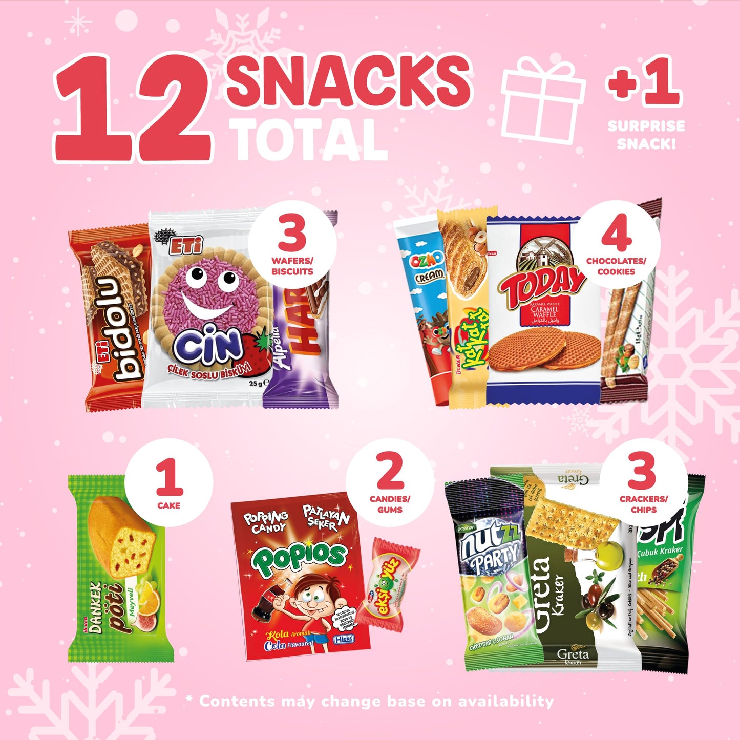 Turkish Munchies International Snack Box | 12 Full-Size + 1 Bonus Snacks | Midi Size | Midi Red