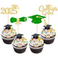 Gyufise 24Pcs 2025 Graduation Theme Cupcake Toppers Glitter Class of 2025 Cupcake Picks Diploma Graduation Cap Cake Decorations 