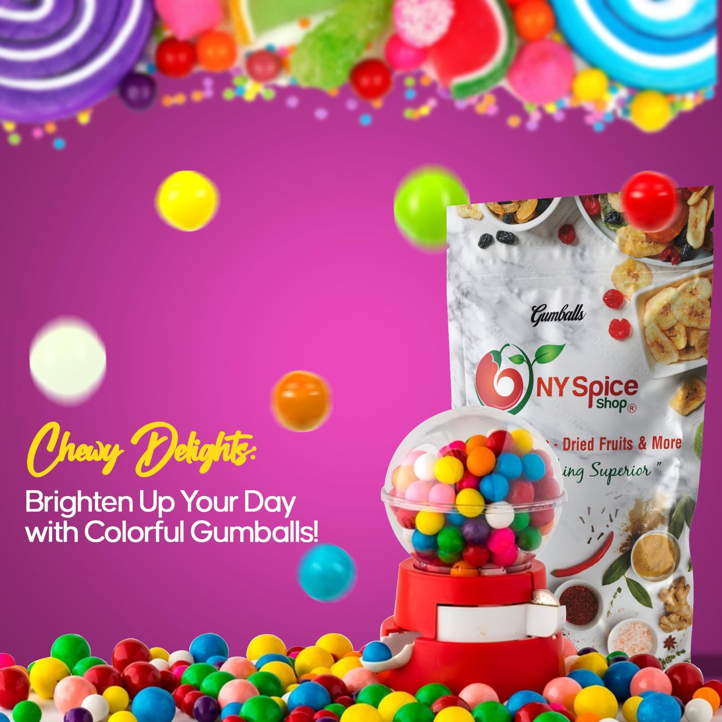 Ny Spice Shop Cherry Gumballs - 1 Pound Gumballs For Gumball Machine - Chewing Gum Dubble Bubble Gumballs - Fruit Flavored Gumba