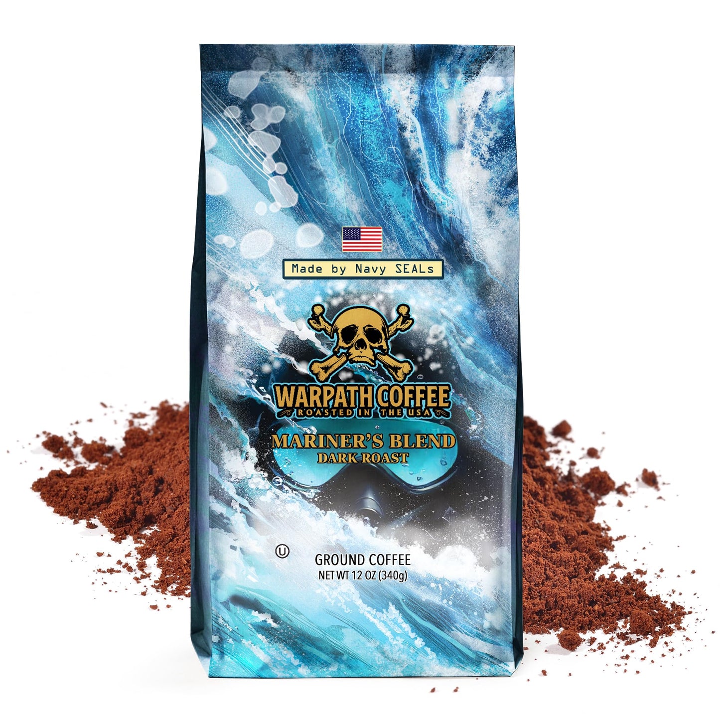 Warpath Coffee Ground Coffee Dark Roast, Mariners Blend, High Caffeine, Extra Strong Roasted 100% Arabica Coffee Ground Beans, Rich Aroma, Full-Bodied Intense Cup, Created By Navy Seals, 12Oz