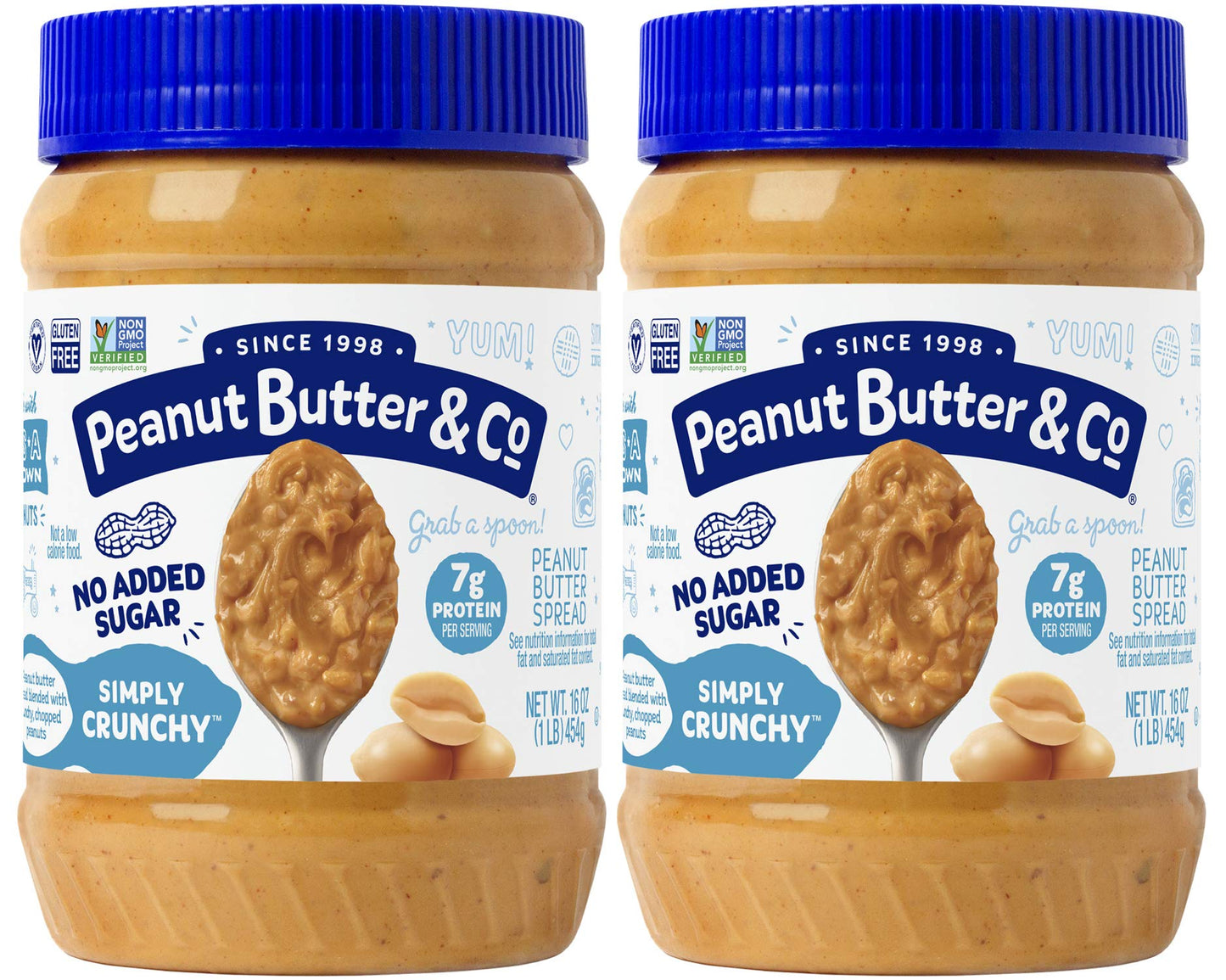 Peanut Butter & Co. Simply Crunchy No Sugar Added Peanut Butter, Non-Gmo Project Verified, Gluten Free, Vegan, 16 Oz (Pack Of 6)