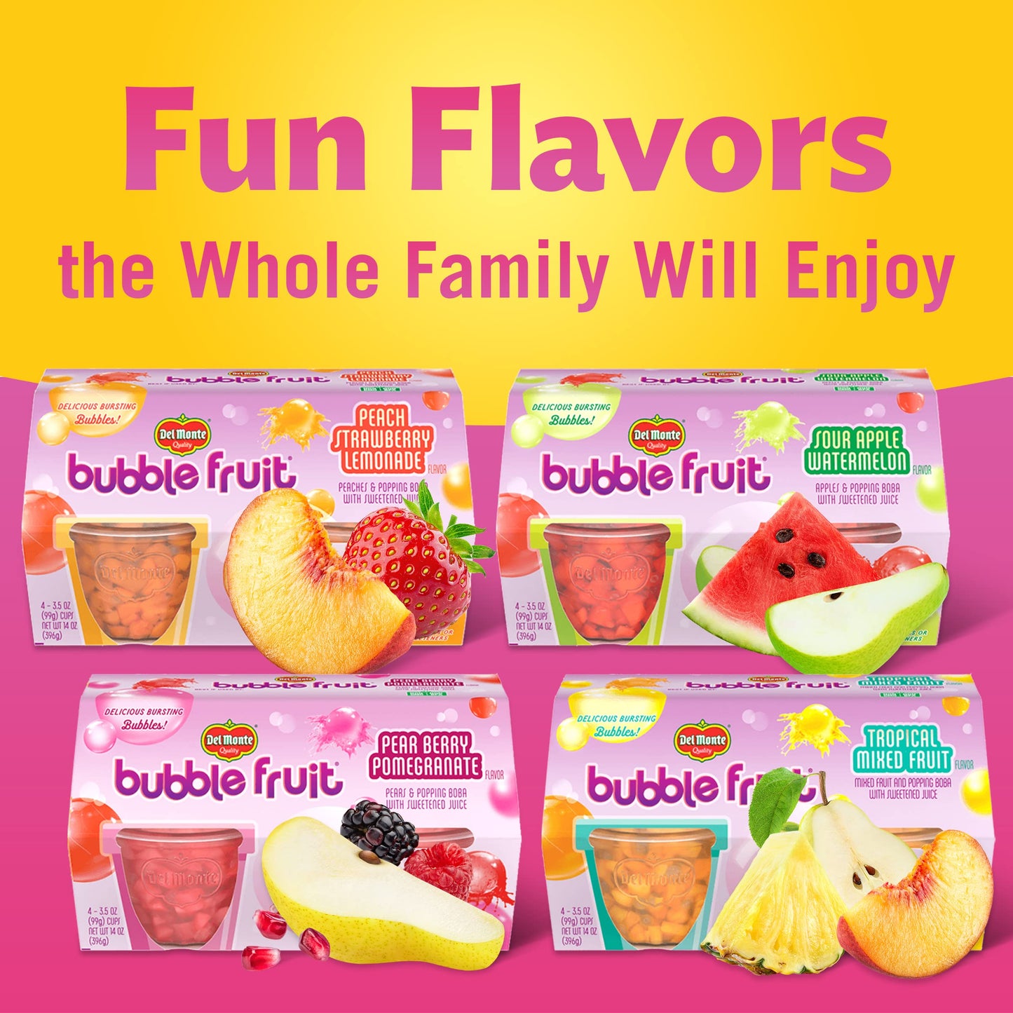 DEL MONTE BUBBLE FRUIT Pear Berry Pomegranate-Flavored FRUIT CUP Snacks, 24 Pack, 3.5 oz