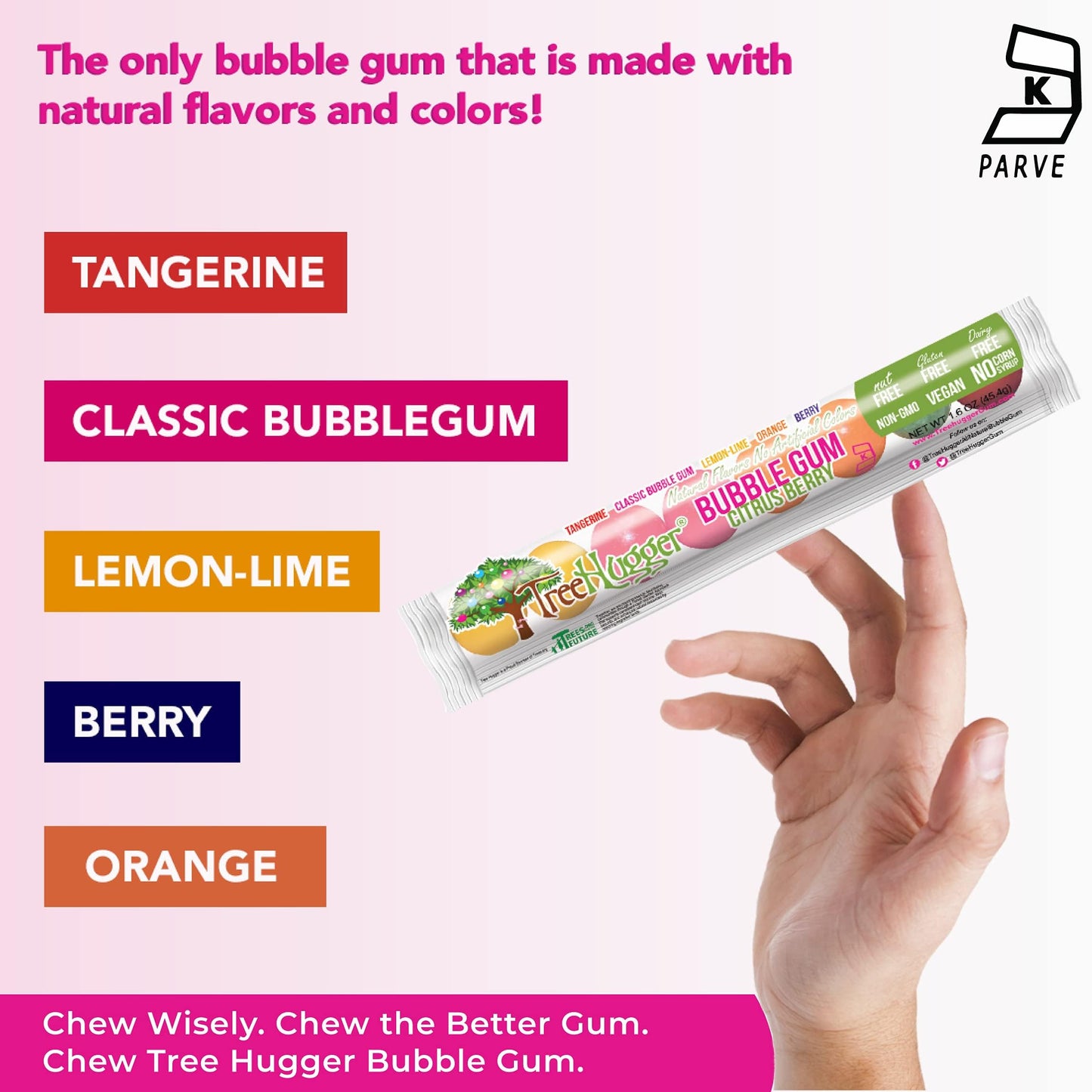 Tree Hugger Bubble Gum, Citrus Berry, Natural Flavors, No Artificial Colors, 1.6 Ounce (Pack Of 12)