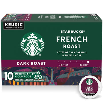 Starbucks K-Cup Coffee Pods, Dark Roast Coffee, French Roast, 100% Arabica, 1 Box (10 Pods)
