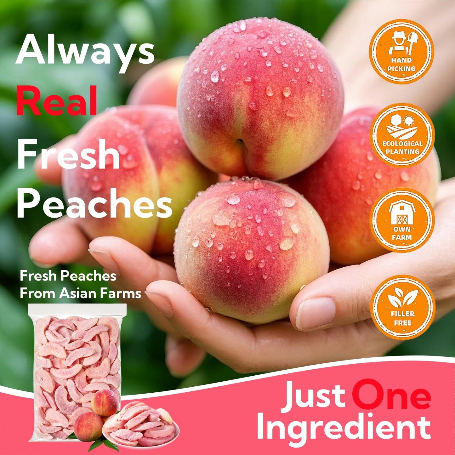 Generic Premium Freeze Dried Peaches Chips, Natural Dried Fruit Snack, 6.4oz/180g, No Sugar Added, Vegan, Kosher