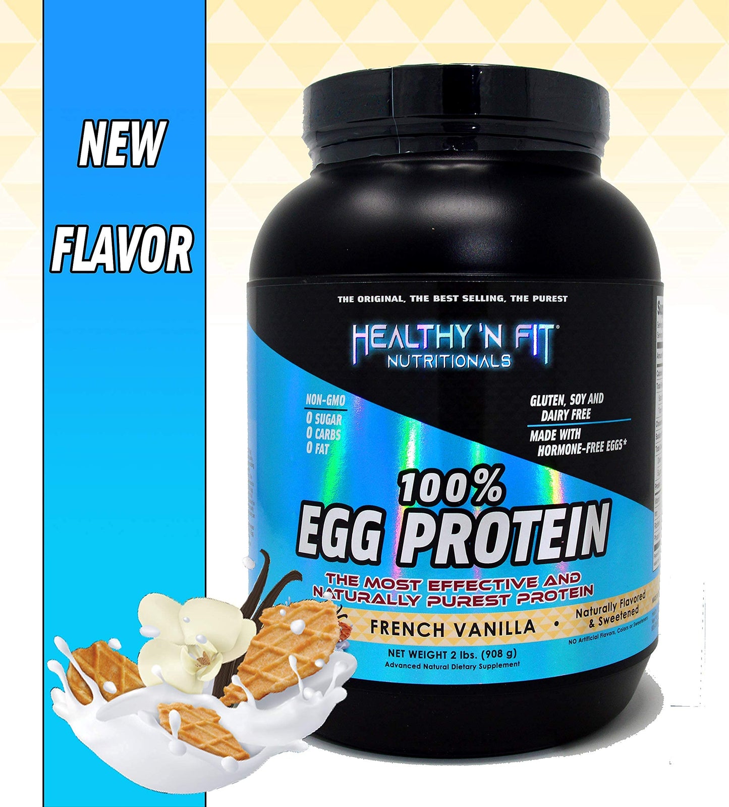 Healthy N Fit 100% Egg Protein - French Vanilla, 2LB, Zero Sugar, Zero Fat, Model 799750002432