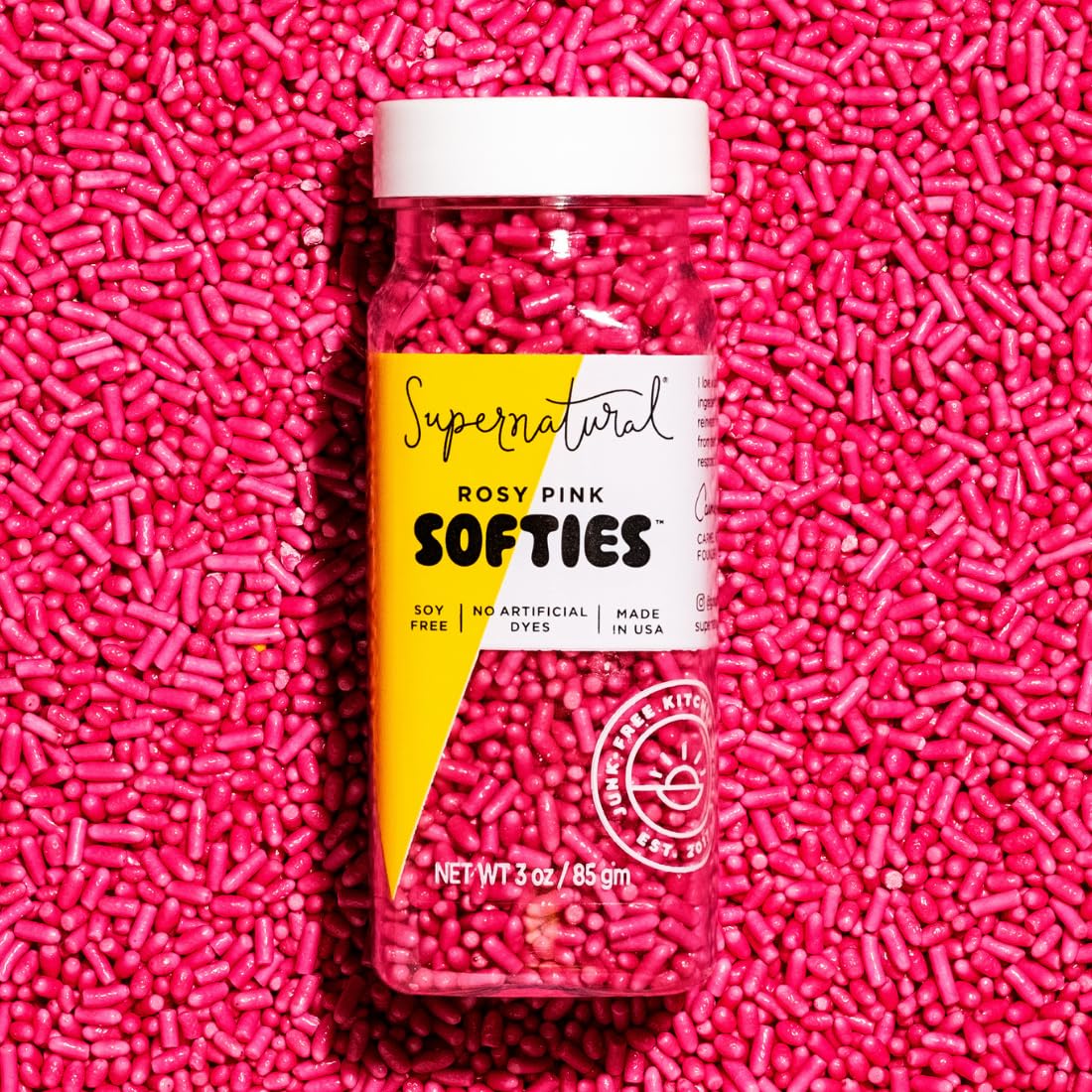 Rosy Pink Softies Natural Sprinkles by Supernatural, Made in USA, Dye-Free, Soy Free, Gluten Free, Vegan, 3oz
