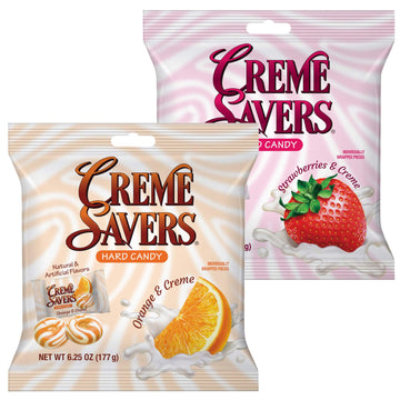 Cream Savers Strawberry & Cream and Orange & Cream, 6.25 Ounce Bag (Pack of 2), Individually Wrapped Hard Candy, Orange Candy, S