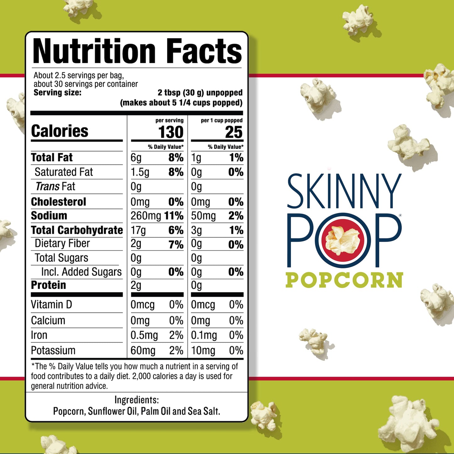 SkinnyPop Popcorn, Sea Salt Microwave, 2.8oz, 12 Boxes (3 Bags per Box)