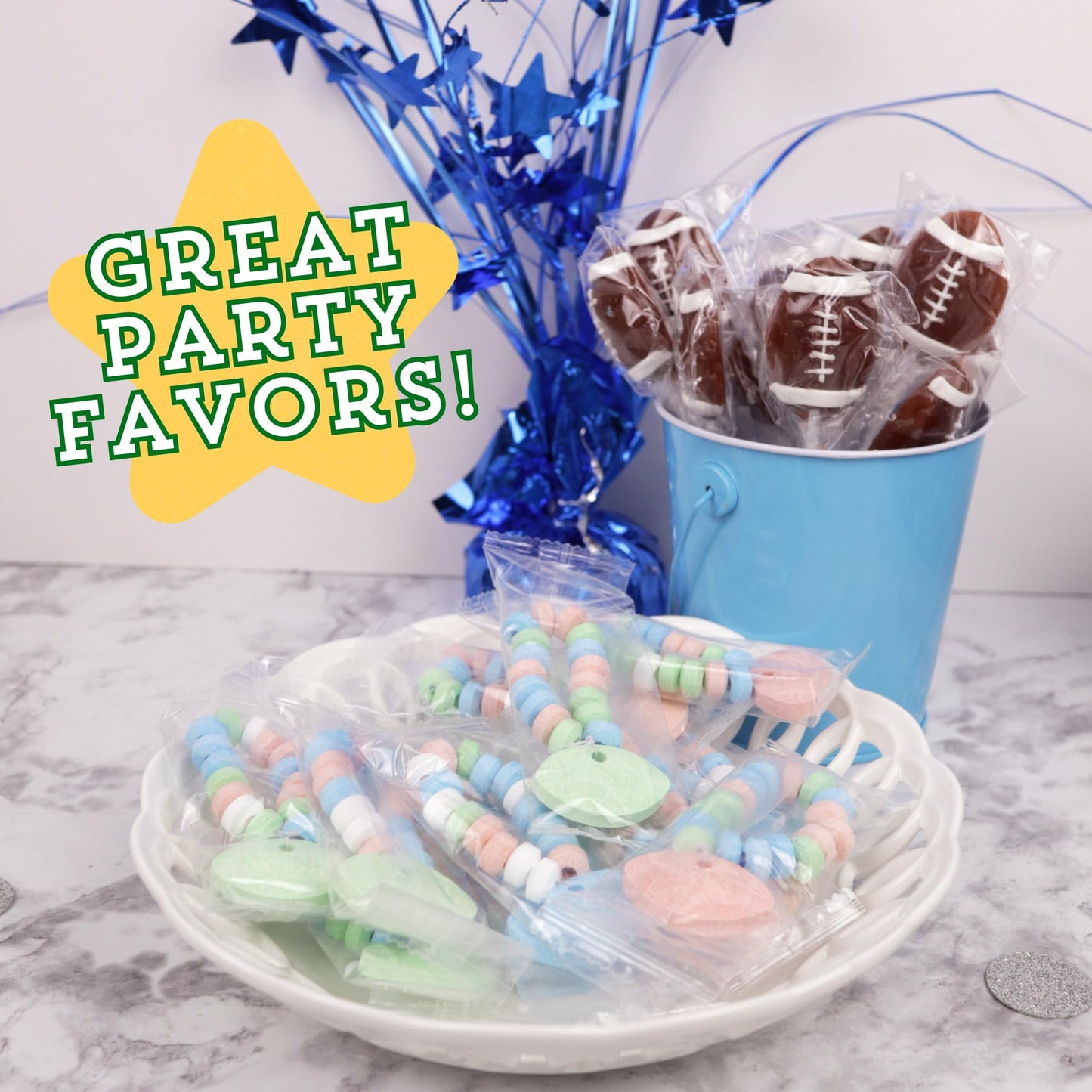 Football Candy Bracelets  Sports Themed Edible Jewelry  Individually Wrapped Team Party Favors  24 Count  10.16 Ounces