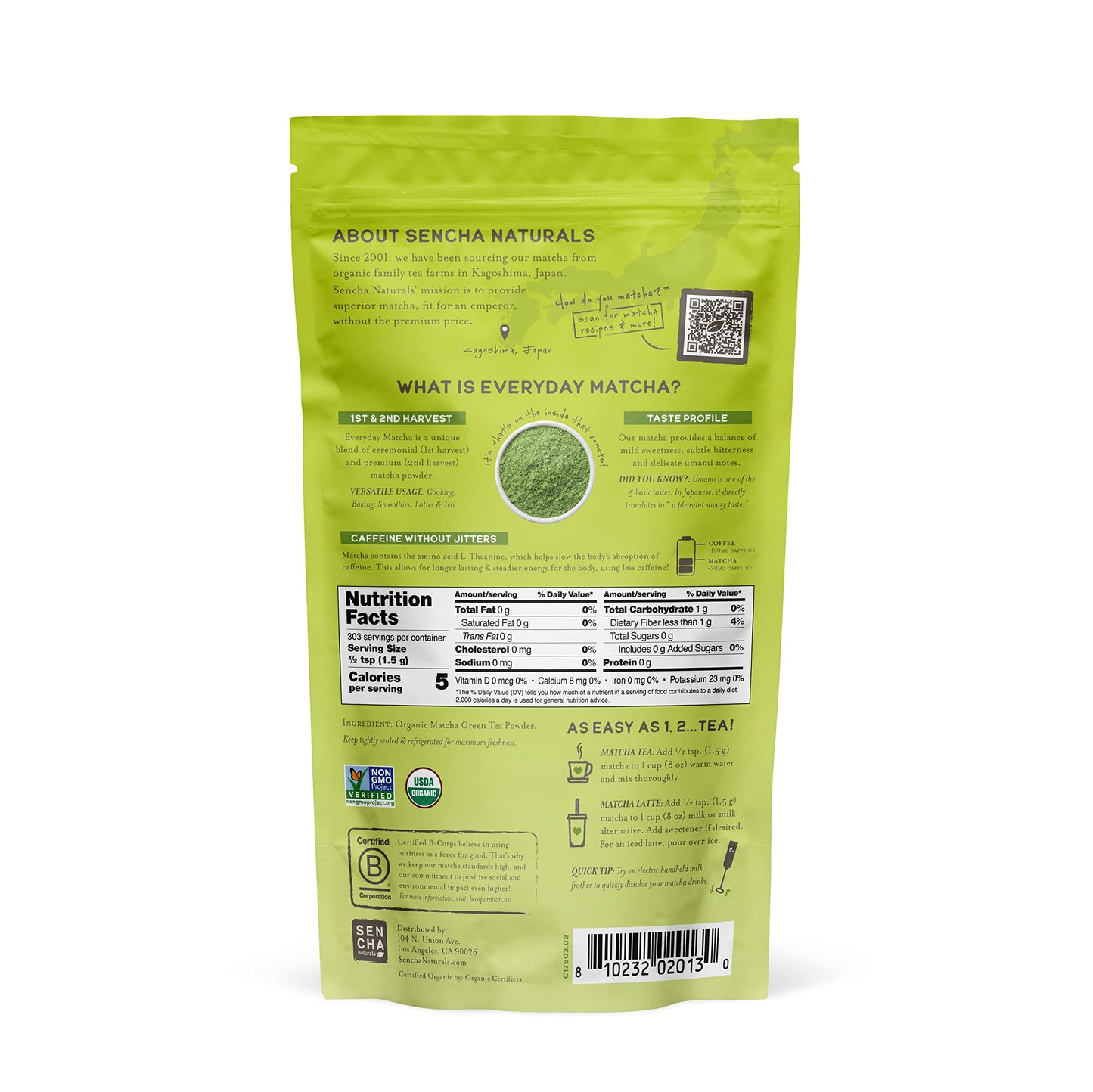 SENCHA NATURALS Organic Matcha Powder, Culinary & Ceremonial Grade, 16 Ounce (1 Pack)