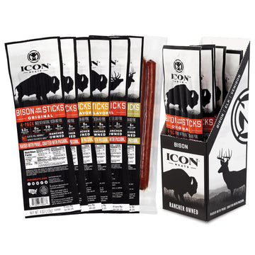 Icon Meats Snack Sticks Sampler - Assorted Flavors Of Bison, Elk, Venison And Pork Jerky Sticks - 6 Packs Included Per Box, 4 St