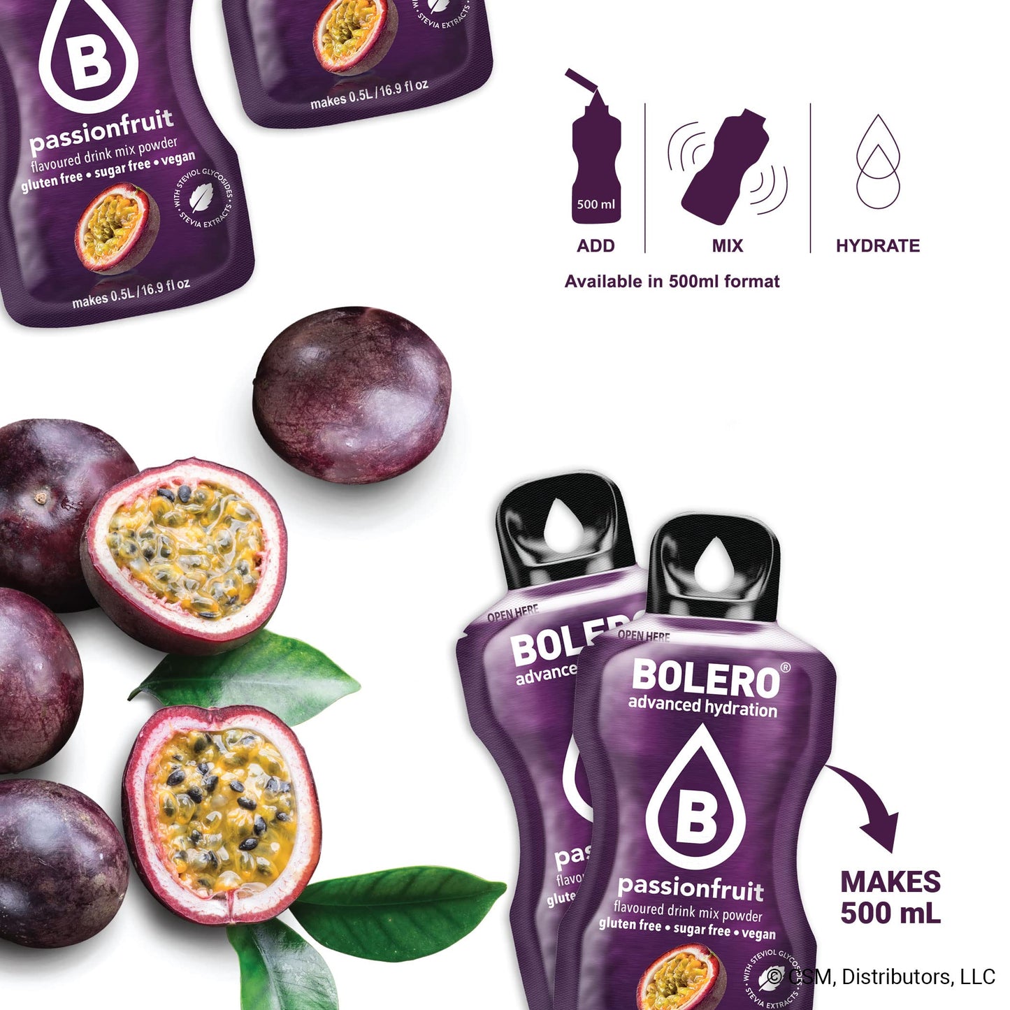 Bolero- Sugar Free Drink Mix Packets Passion Fruit Flavors | Powdered Flavored Water Packet | 36 Small Sachet On The Go Packets