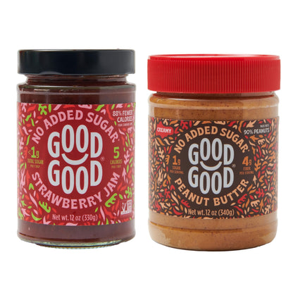 GOOD GOOD Sweet Strawberry Jam & Creamy Peanut Butter - Keto Friendly - Low Carb & No Added Sugars - Vegan - Gluten Free - Prese
