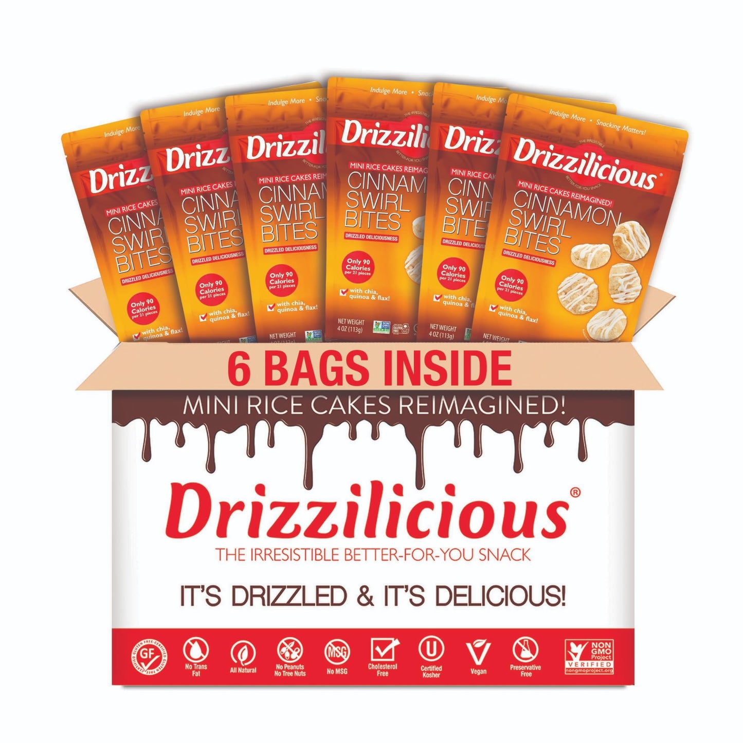 Drizzilicious Mini Rice Cakes, Cinnamon Swirl, Vegan, Gluten Free, 4 oz (Pack of 6)