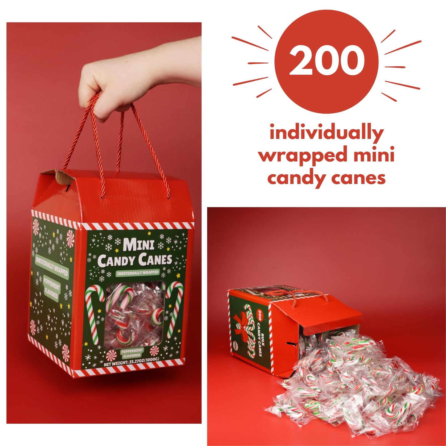 Sweetzo Mini Candy Canes, Peppermint Flavored, Individually Wrapped, 200 Pieces