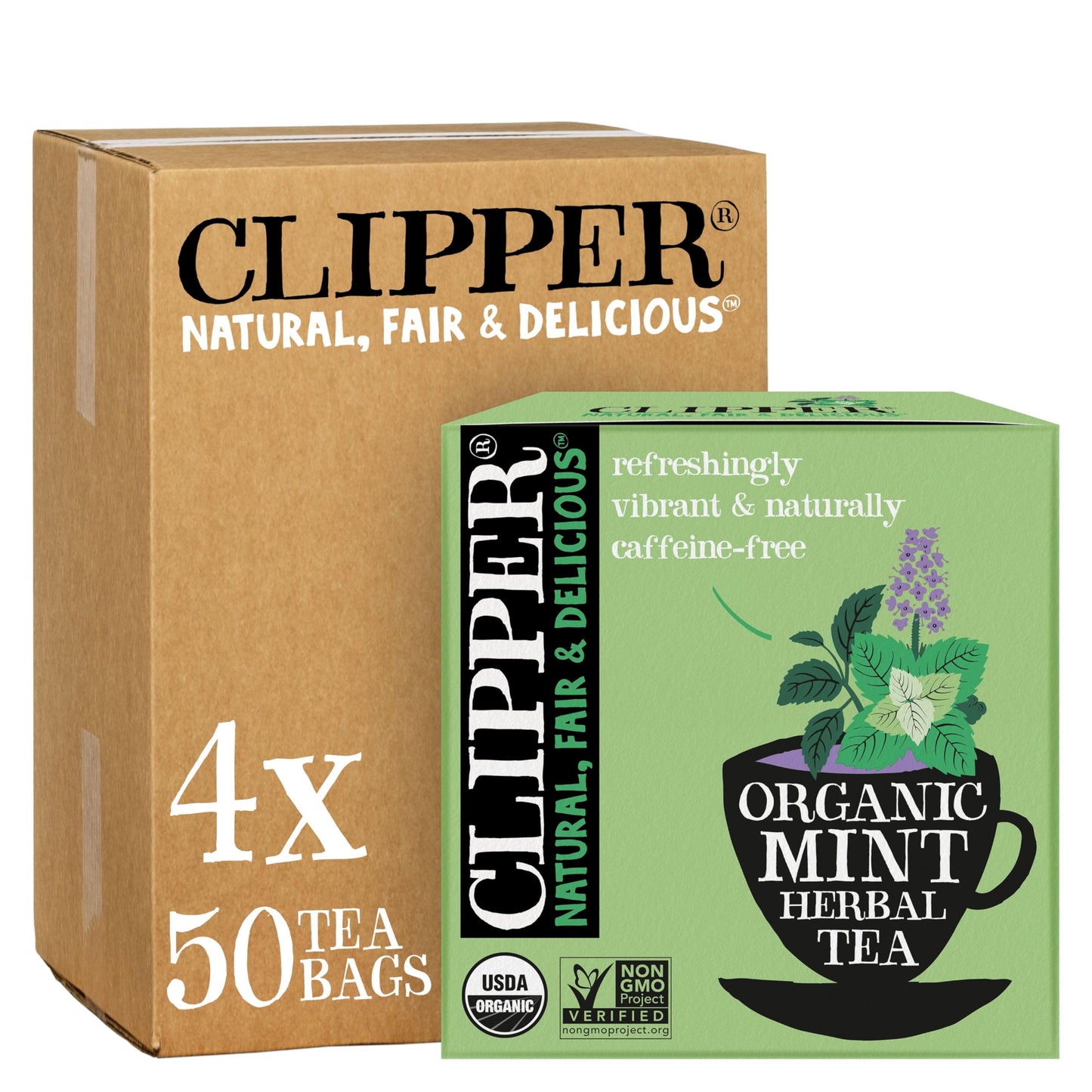 Clipper Tea Mint Herbal Teabags – Caffeine Free, USDA Organic, 200 Tea Bags, Great Hot or Iced, 50 Count (Pack of 4)