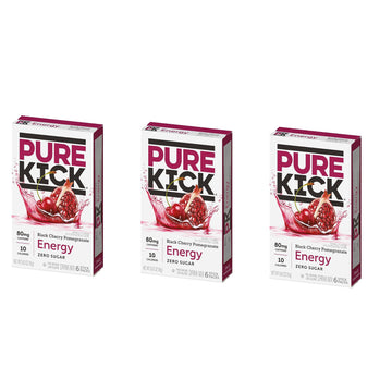 The Jel Sert Company Pure Kick Energy Drink Mix, Black Cherry Pomegranate, 18 Single Servings (3 Boxes, 6 Packets Each)