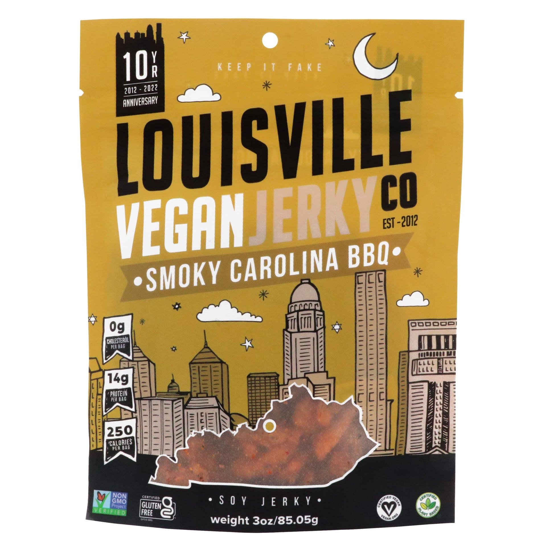 Louisville Vegan Jerky - Sweet & Smoky Carolina Mustard BBQ - Gluten-Free High Protein Snack - 3oz - Yellow