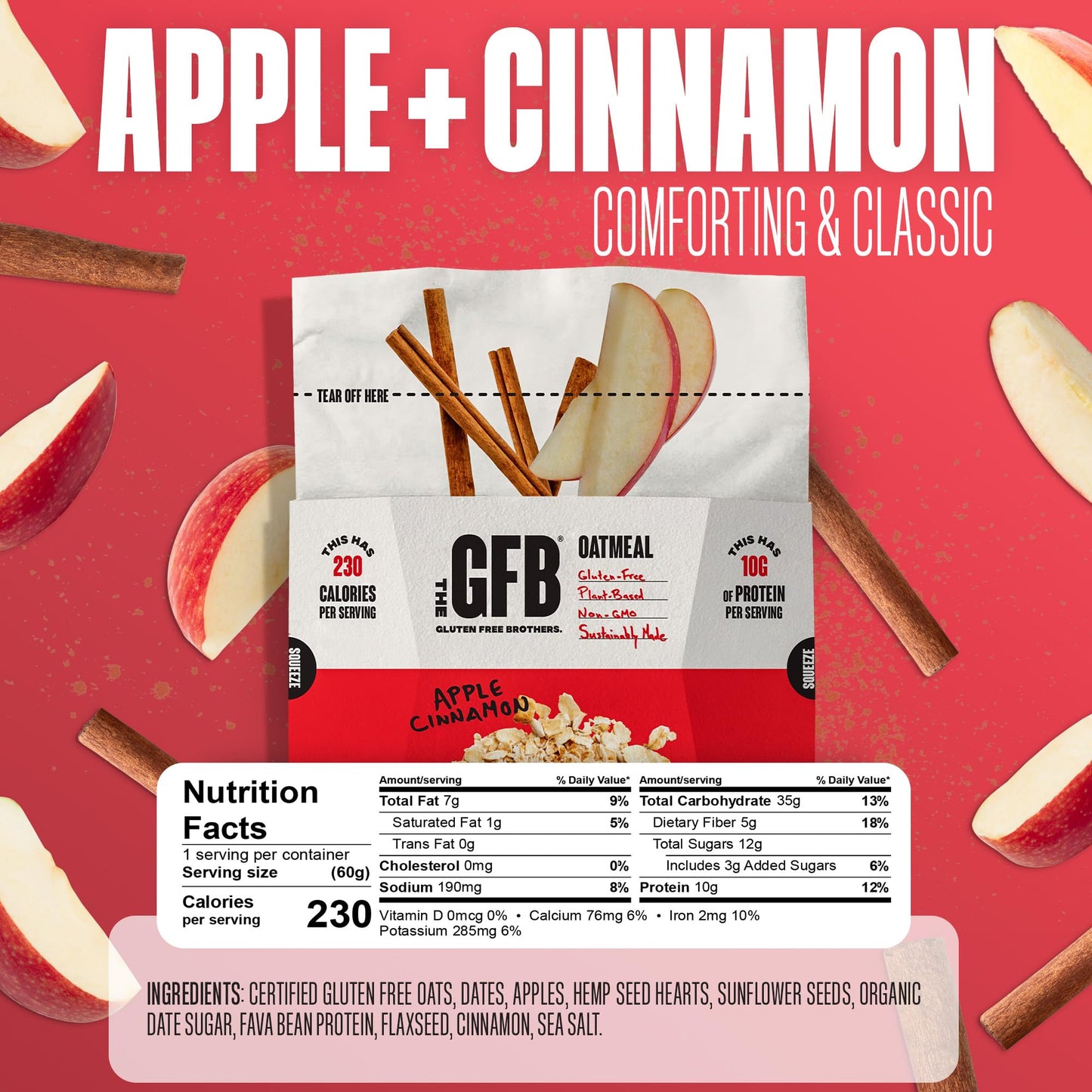 The Gluten Free Brothers Protein Oatmeal Cups - Gluten Free Apple Cinnamon Oatmeal Pouches - Instant Hot Breakfast Cereal In A P