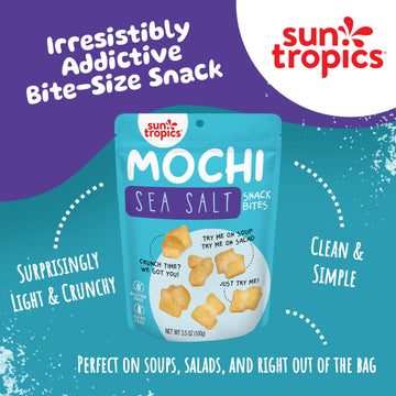 Sun Tropics Mochi Snack Bites, Sea Salt Flavor- 3.5 Oz (6 Pack) | Crispy Crunchy Mochi Bites, Rice Nuggets | Mochi Puff Rice Cra