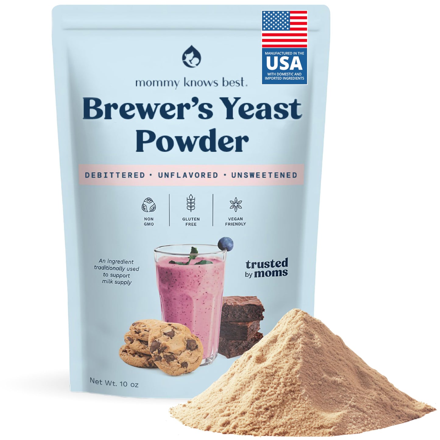 Mommy Knows Best Brewers Yeast Powder for Lactation Support, 10 oz, Debittered, Gluten-Free, Mild-Tasting