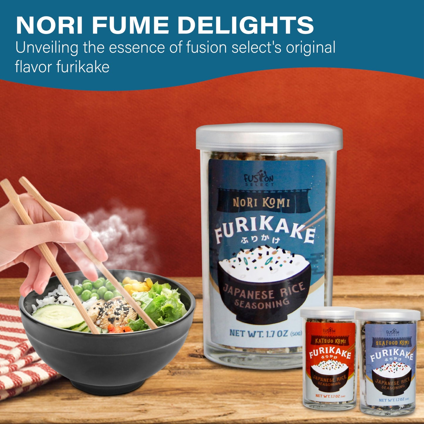 Fusion Select Furikake Rice Seasoning - Komi Furikake Seasoning Mix with Shrimp  Bonito Flakes - Japanese Spices Topper for Noodles  Onigiri  Salad  Popcorn  Tofu  Stir Fried Vegetables - 50g