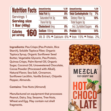 Mezcla Puff Crispy Protein Bars, Gluten Free & Vegan Protein Bars, 10G Protein, Alt For Crispy Rice Treat, Granola Bars & Breakfast Bars, Healthy Snacks For Mature-Themeds, Hot Chocolate, 12 Pack