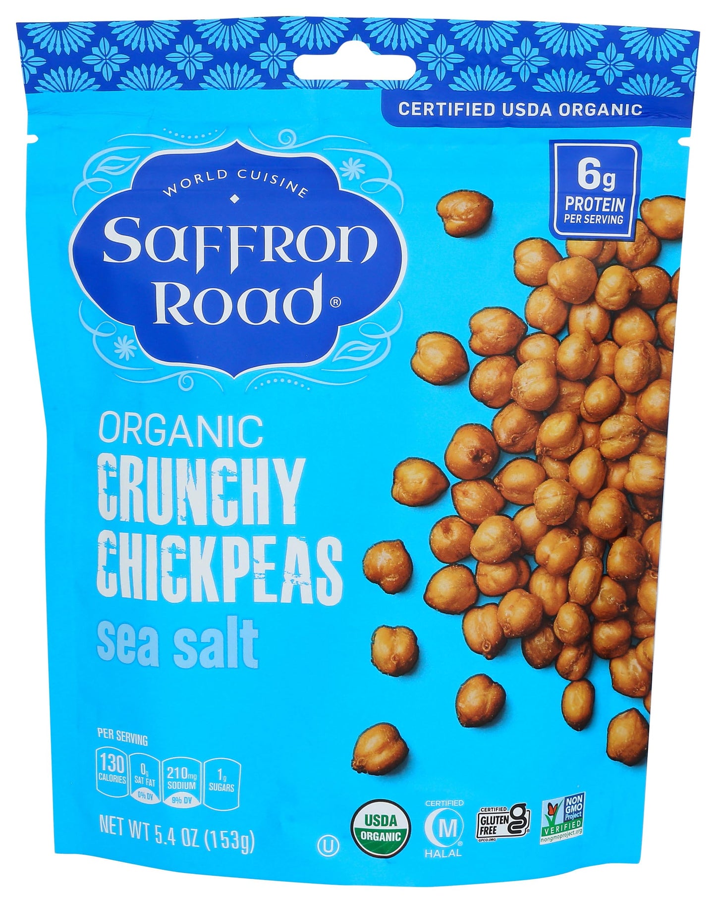 Saffron Road Organic Sea Salt Crunchy Chickpea Snack, 6Oz - Usda Organic, Gluten Free, Non-Gmo, Halal, Kosher, Vegan