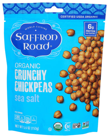 Saffron Road Organic Sea Salt Crunchy Chickpea Snack, 6Oz - Usda Organic, Gluten Free, Non-Gmo, Halal, Kosher, Vegan