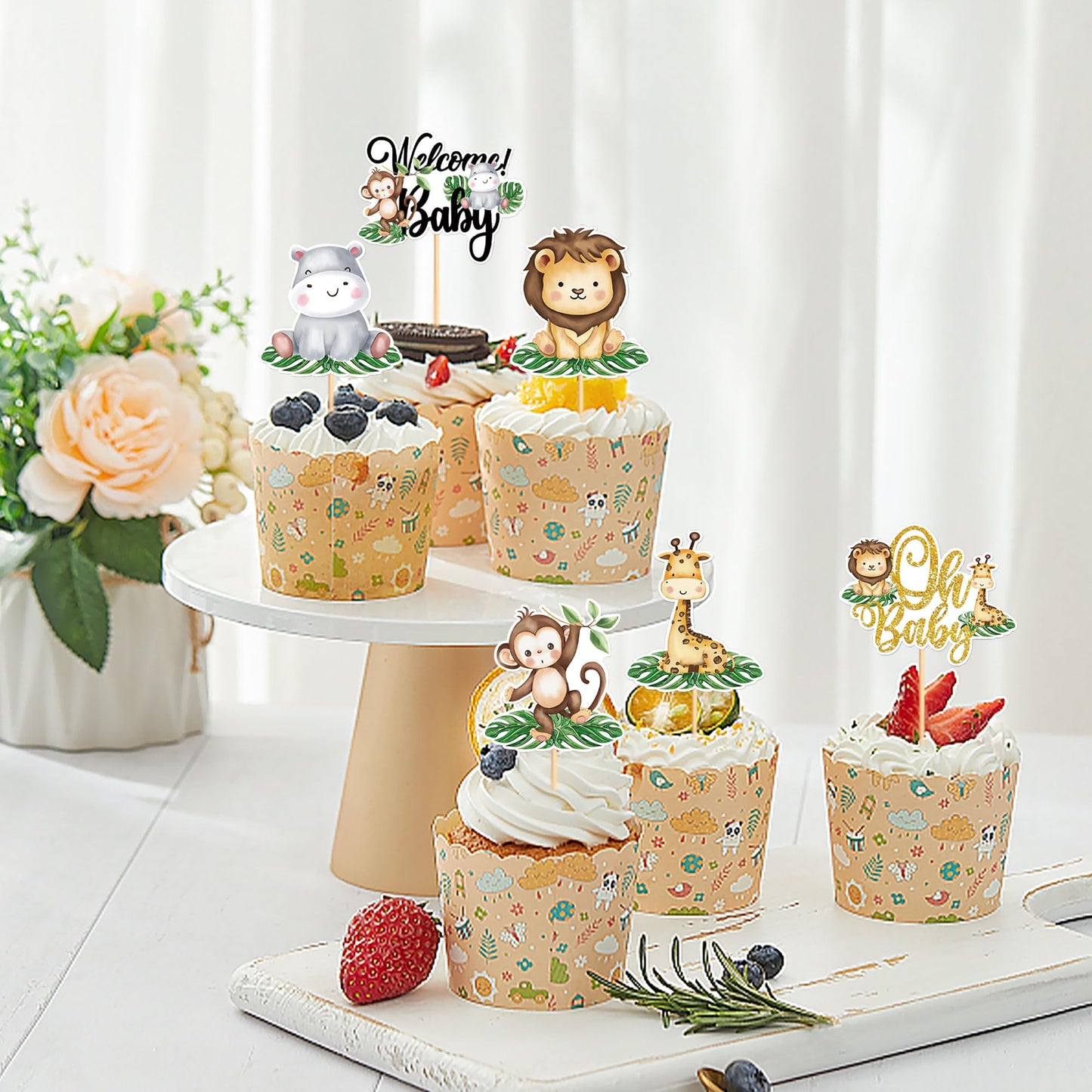 24Pcs Jungle Animals Cupcake Toppers Jungle Animals Theme Animal Cupcake Toppers Picks Baby Shower Themed For Girl Boys Kids Par