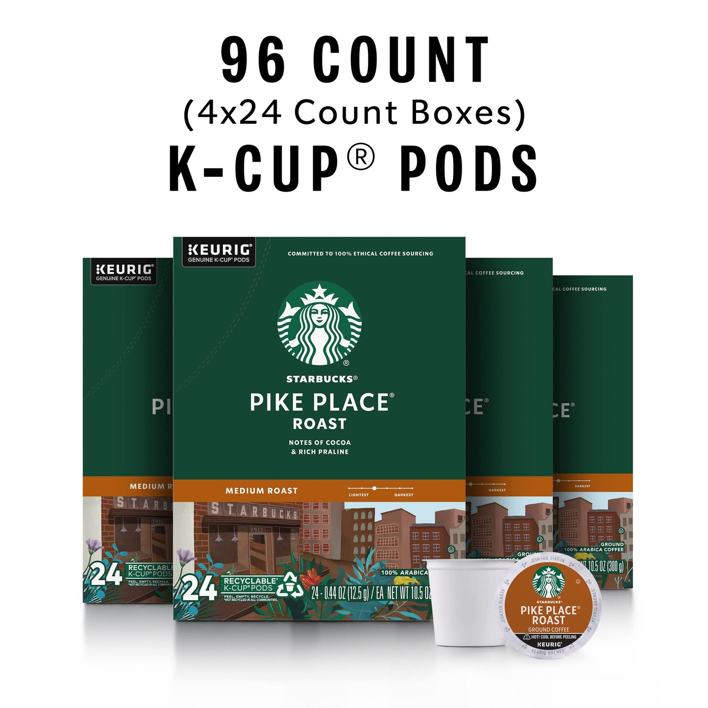 Starbucks K-Cup Coffee Pods, Medium Roast, 100% Arabica, 24 Count (Pack of 4), Brown, Model 40762111189941