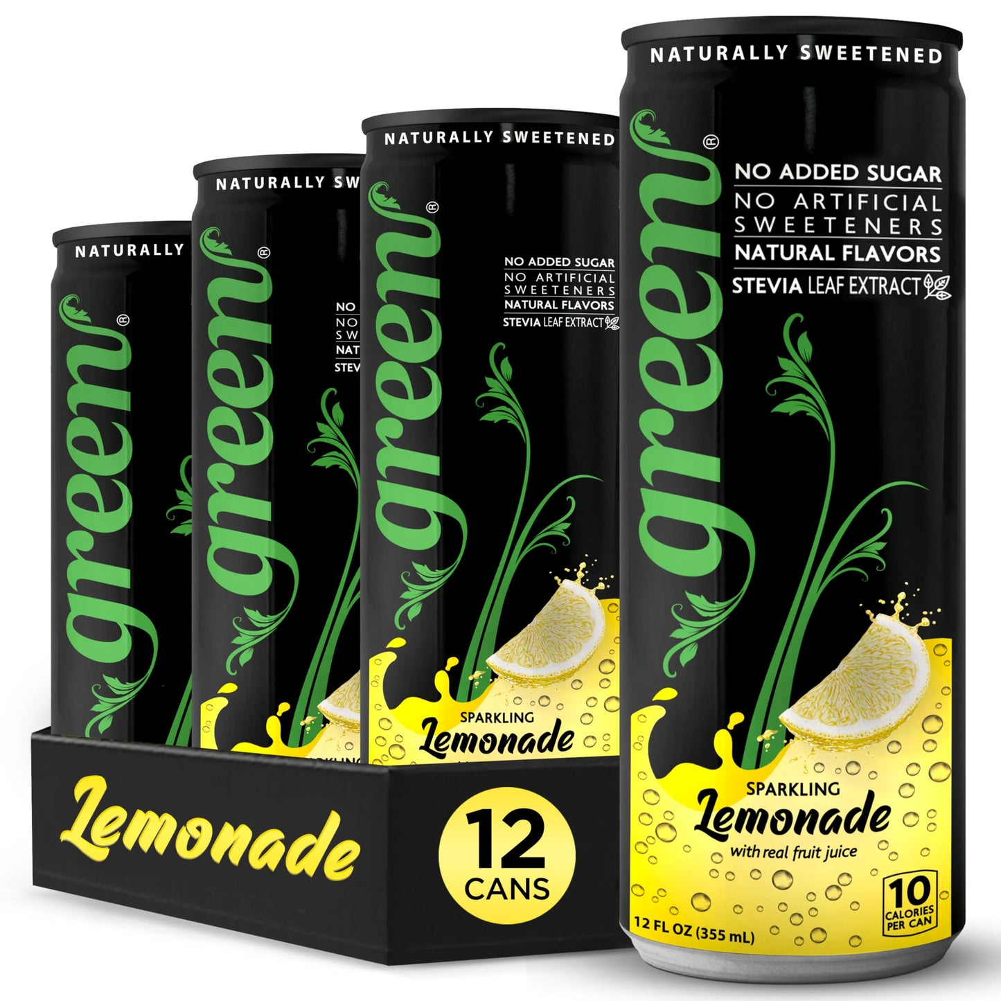 Green Cola Green Lemonade - No Added Sugar, 6% Real Lemon Juice, 12 Fl Oz Can - Pack of 12, Naturally Sweetened with Stevia