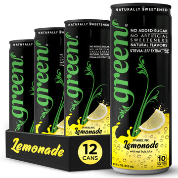 Green Cola Green Lemonade - No Added Sugar, 6% Real Lemon Juice, 12 Fl Oz Can - Pack of 12, Naturally Sweetened with Stevia