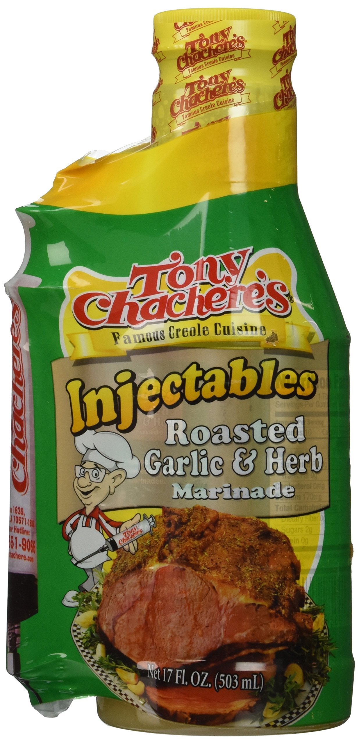 Tony Chachere Injectable Marinades With Injector, Roasted Garlic And Herb, 3 Count