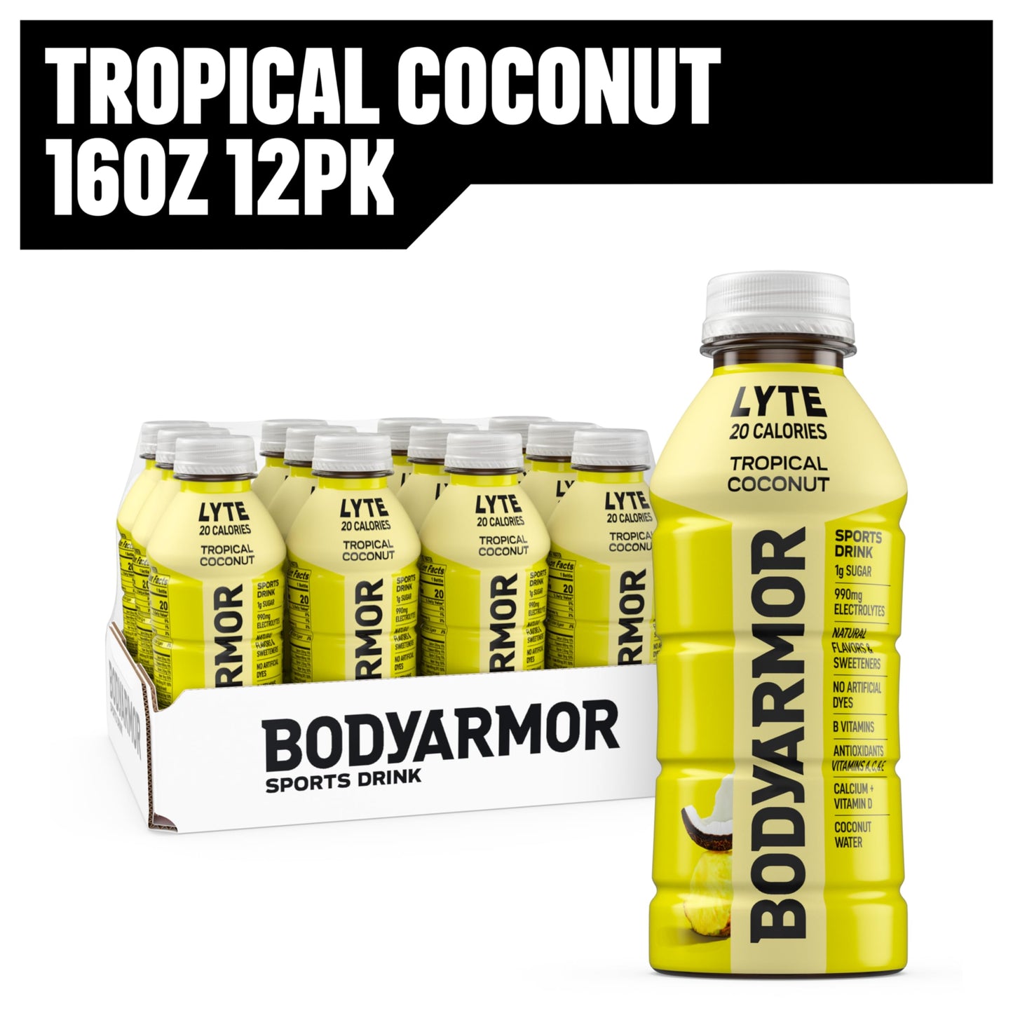 BODYARMOR LYTE Sports Drink Low-Calorie Sports Beverage, Tropical Coconut, Coconut Water Hydration, Natural Flavors With Vitamin