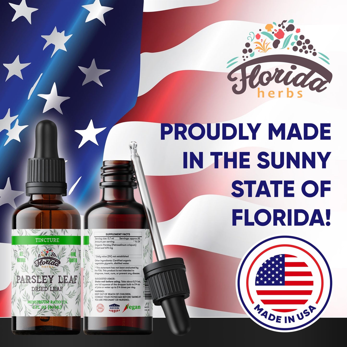 FLORIDA HERBS Parsley Leaf Tincture, Organic,   -Free, 2 Fl Oz, Non-GMO, Cold-Pressed Vegetable Glycerin