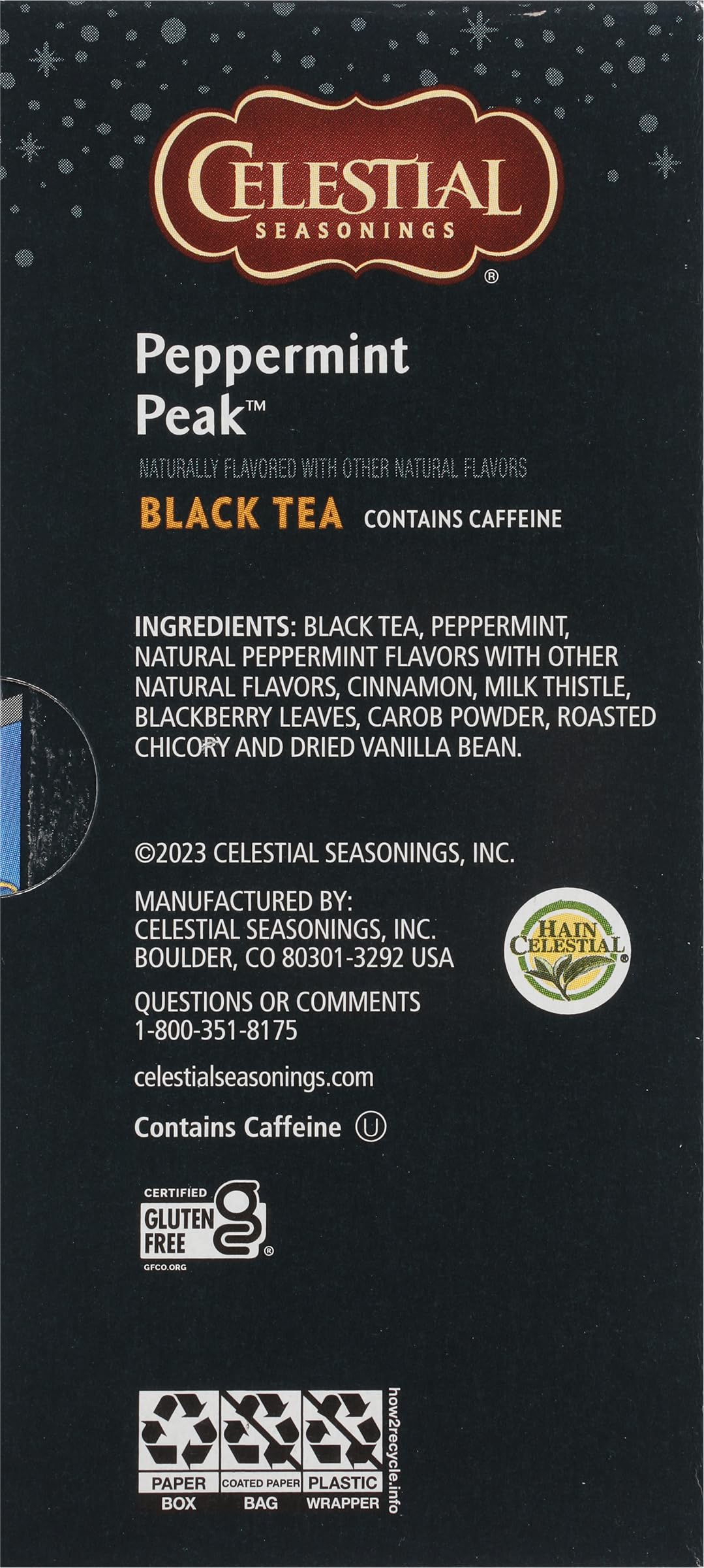 Celestial Seasonings Black Tea, Peppermint Peak, 20 Count (Pack Of 6) (Packaging May Vary)