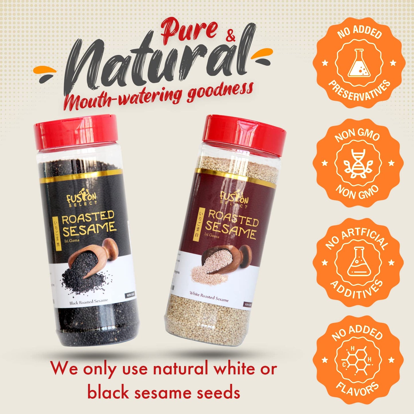 Fusion Select Roasted Black Sesame Seeds - Natural Toasted Sesame Seeds - Crispy, Crunchy, Nutty Taste for Asian, Mediterranean