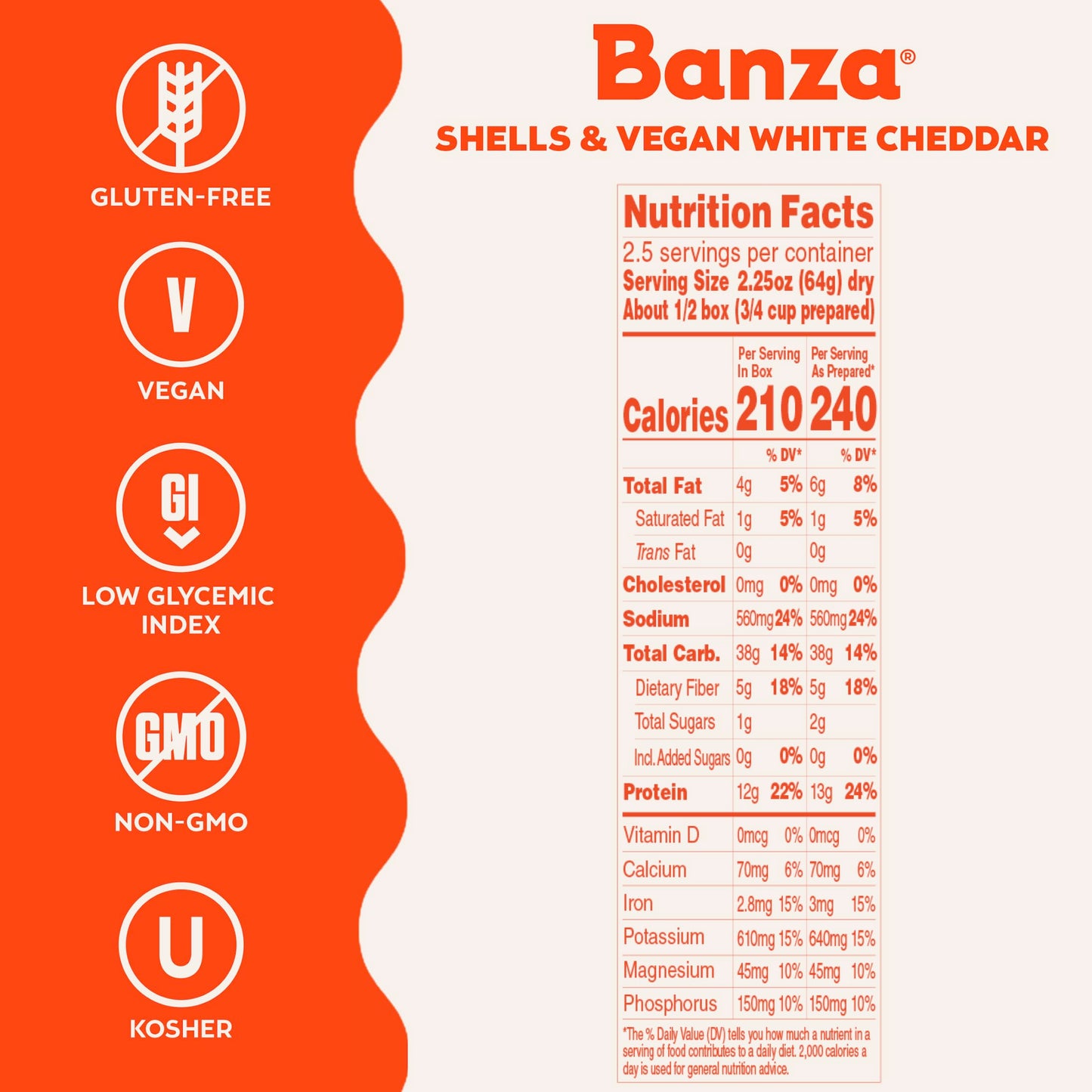 Banza Shells & Vegan White Cheddar Mac And Cheese - High Protein, Gluten Free Mac And Cheese, And Lower Carb Vegan Protein Mac And Cheese 5.5Oz