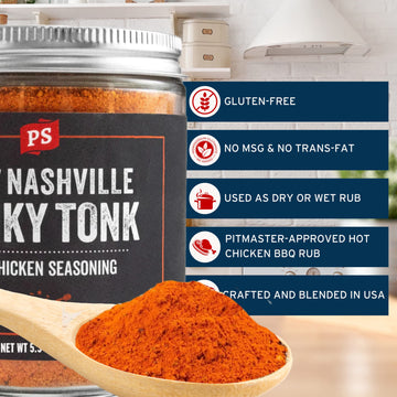 PS Seasoning Honky Tonk Nashville Hot Chicken Seasoning - Spicy BBQ Rub for Poultry, 5.3 Ounce Pack